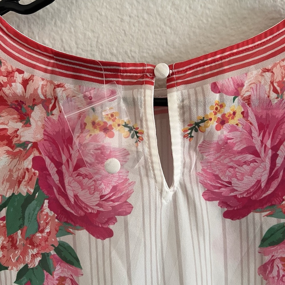 VICI Women's Medium Sheer Floral Roses Lantern Sleeve Romantic New Without Tags - Picture 6 of 7